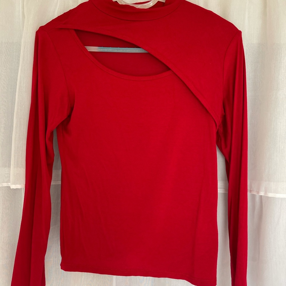 Red high neck long sleeve with chest cut out